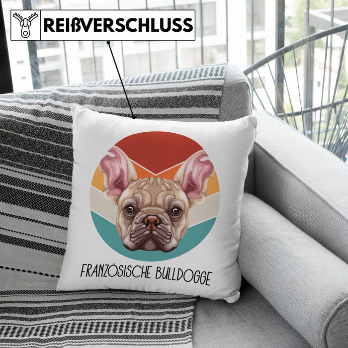 Französische Bulldogge Besitzer Kissen mit Füllung 40x40 Geschenk Lustiger Spruch Geschenkidee Französische Bulldogge Mama Papa (Grau) Grau Trendation