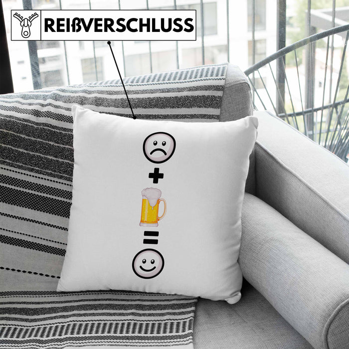 Bier Kissen mit Füllung 40x40 Geschenkidee für Biertrinker Geburtstag Lustiges Geschenk :( + Bier = :) (Grau) Blau Trendation