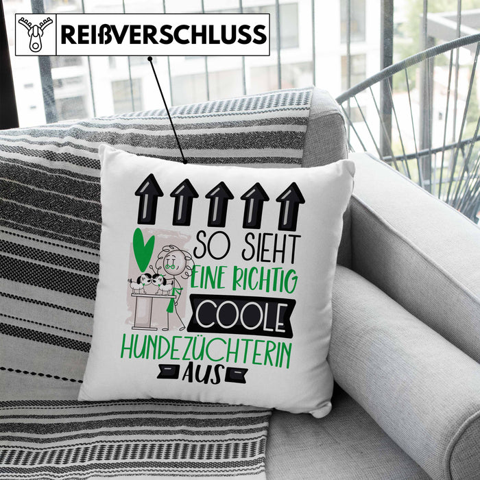 Hundezüchterin Geschenk Kissen mit Füllung 40x40 Lustig Geschenkidee für Hundezüchterin Geburtstag So Sieht Eine Richtig Coole Hundezüchterin Aus Frauen Spruch (Grau) Blau Trendation