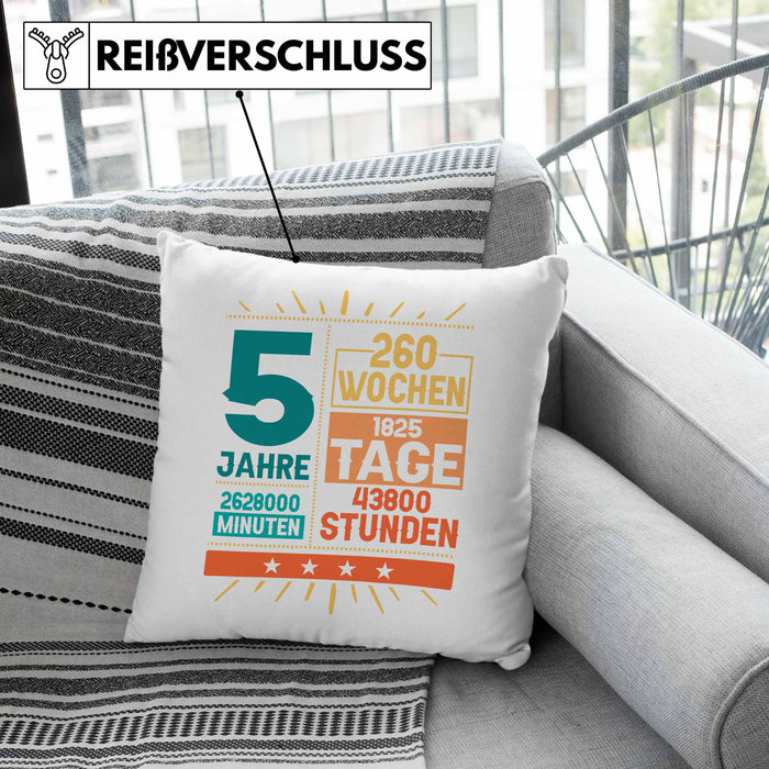 5. Geburtstag Kissen mit Füllung 40x40 Geschenk 5Er Geburtstag Geschenkidee Jungs Mädchen (Grau) Grün Trendation
