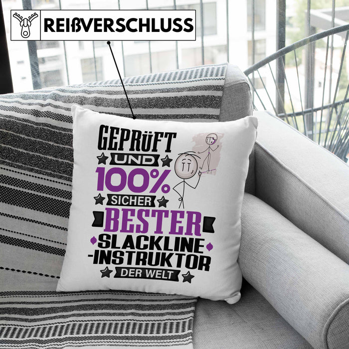 Slackline-Instruktor Geschenk Lustiger Spruch für Slackline-Instruktor Geschenkidee Bester Slackline-Instruktor Der WeltKissen mit Füllung 40x40 (Grau) Rosa Trendation