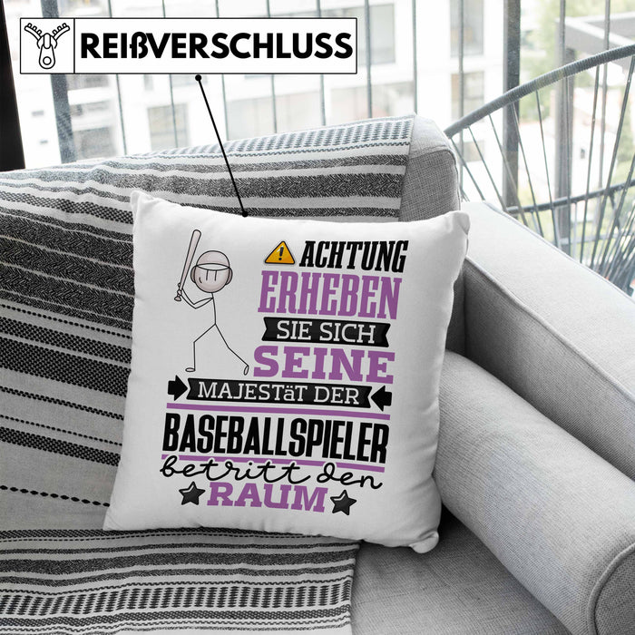 Baseballspieler Geschenk Kissen mit Füllung 40x40 Lustiger Spruch Erheben Sie Sich Der Baseballspieler Betritt den Raum (Grau) Blau Trendation