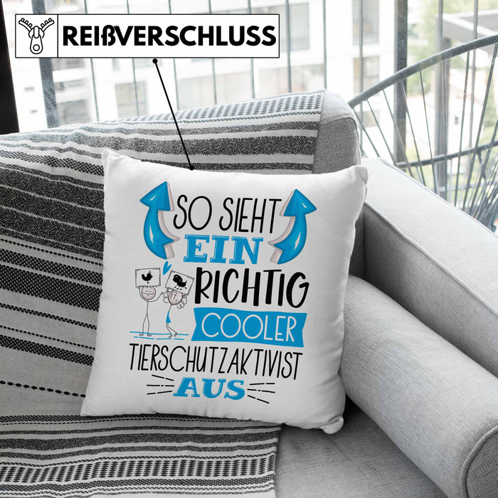 Tierschutzaktivist Kissen mit Füllung 40x40 So Sieht Ein Richtig Cooler Tierschutzaktivist Aus Geschenk Lustiger Spruch Geschenkidee (Grau) Grün Trendation
