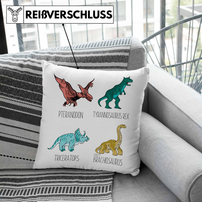 Arten Von Dinosauriern Kissen mit Füllung 40x40 Geschenk Für Jungs Dinos T-Rex Jungen Mädchen Dinos Tyrannosaurus (Grau) Blau Trendation
