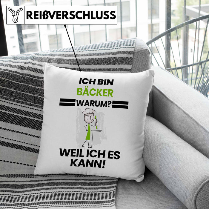 Bäcker Geschenk Kissen mit Füllung 40x40 Lustiger Spruch Ich Bin Bäcker Warum Weil Ich Es Kann Geschenkidee Bester Bäcker Geburtstag (Grau) Grün Trendation