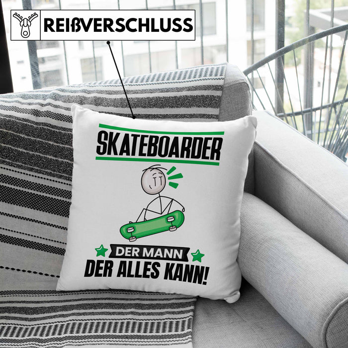 Skateboarder Kissen mit Füllung 40x40 Geschenk für Skateboarder Der Mann Der Alles Kann Geschenkidee zum Geburtstag (Grau) Grau Trendation