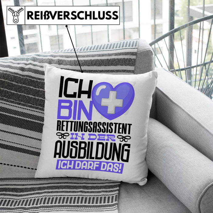 Rettungsassistent Ausbildung Kissen mit Füllung 40x40 Geschenk Ich Bin Rettungsassistent In Der Ausbildung Ich Darf Das Geschenkidee Spruch (Grau) Blau Trendation