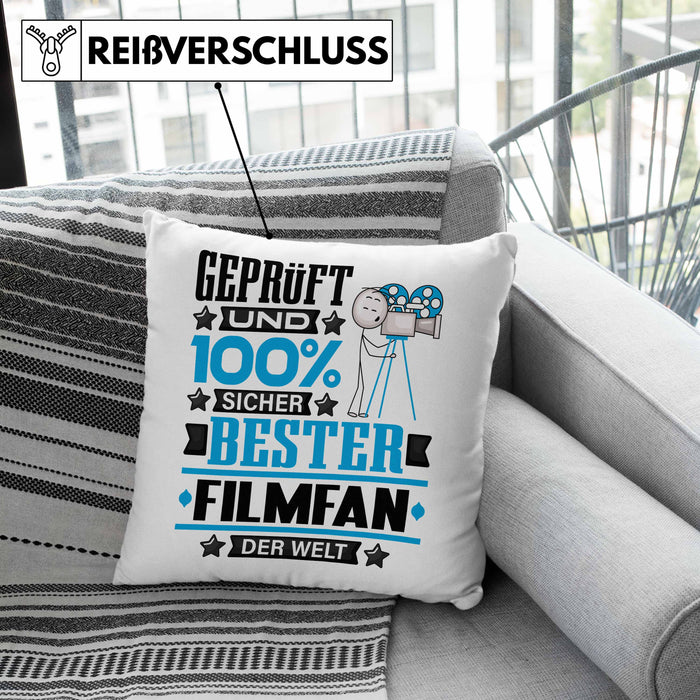Filmfan Geschenk Lustiger Spruch für Filmfan Geschenkidee Bester Filmfan Der WeltKissen mit Füllung 40x40 (Grau) Rosa Trendation