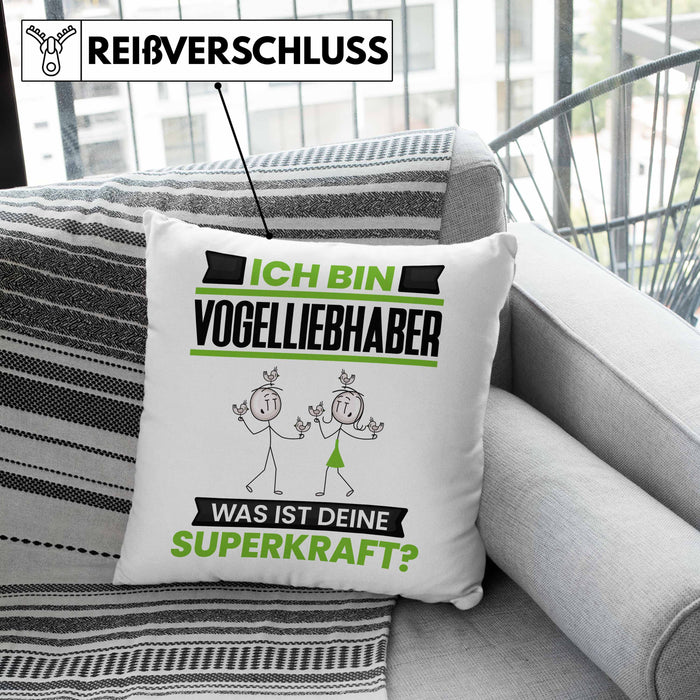 Vogelliebhaber Kissen mit Füllung 40x40 Geschenk für Vogelliebhaber Geburtstag Lustiger Spruch Was Ist Deine Superkraft (Grau) Rosa Trendation