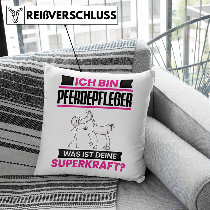 Pferdepfleger Kissen mit Füllung 40x40 Geschenk für Pferdepfleger Geburtstag Lustiger Spruch Was Ist Deine Superkraft (Grau) Grün Trendation
