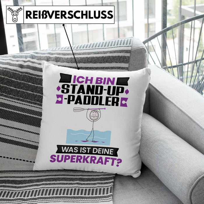 Stand-Up-Paddler Kissen mit Füllung 40x40 Geschenk für Stand-Up-Paddler Geburtstag Lustiger Spruch Was Ist Deine Superkraft (Grau) Grau Trendation