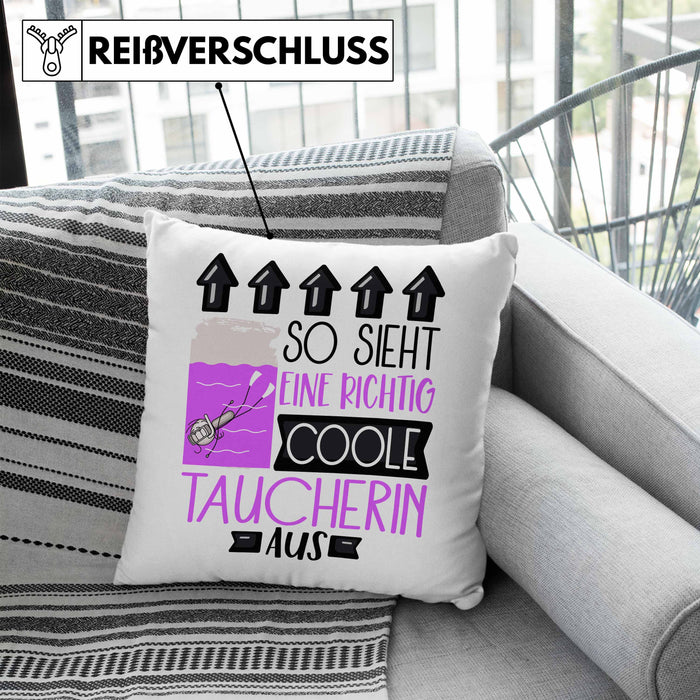 Taucherin Geschenk Kissen mit Füllung 40x40 Lustig Geschenkidee für Taucherin Geburtstag So Sieht Eine Richtig Coole Taucherin Aus Frauen Spruch (Grau) Blau Trendation
