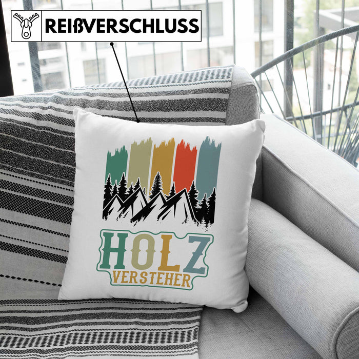 Holz Versteher Kissen mit Füllung 40x40 Geschenk Holzarbeiter Geschenkidee Waldarbeiter Schreiner (Grau) Rosa Trendation