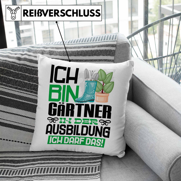 Gärtner Ausbildung Kissen mit Füllung 40x40 Geschenk Ich Bin Gärtner In Der Ausbildung Ich Darf Das Geschenkidee Spruch (Grau) Blau Trendation