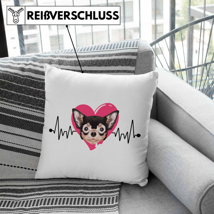 Chihuahua Besitzer Kissen mit Füllung 40x40 Geschenk Lustiger Spruch Geschenkidee Herzschlag XXXX (Grau) Blau Trendation