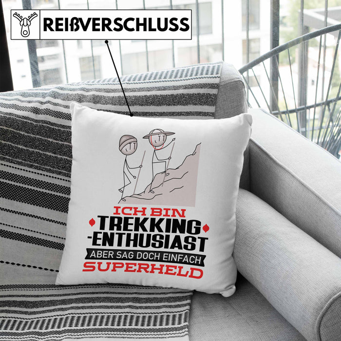 Trekking-Enthusiast Geschenk Kissen mit Füllung 40x40 Ich Bin Trekking-Enthusiast Aber Sag Doch Einfach Superheld Lustige Geschenkdiee für Trekking-Enthusiast (Grau) Blau Trendation