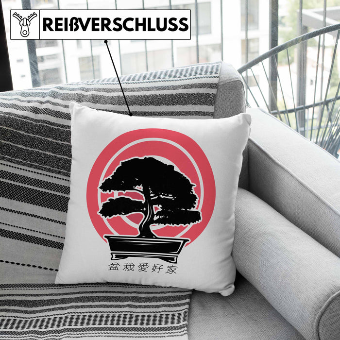 Lustige Bonsai Kissen mit Füllung 40x40 Geschenk für Bonsai-Liebhaber Grafik (Grau) Rosa Trendation