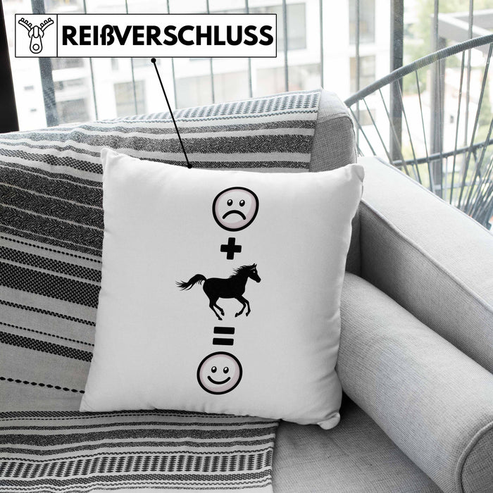 Pferde Kissen mit Füllung 40x40 Geschenk für Reiterin Pferdesport :( + Pferde = :) Lustige Geschenkidee Geburtstag (Grau) Grau Trendation