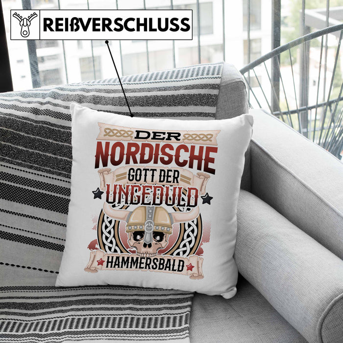 Der Nordische Gott Der Ungeduld Hammersbald Kissen mit Füllung 40x40 Geschenk Niedersachen Norddeutsch Gag Joke Spaß (Grau) Grün Trendation