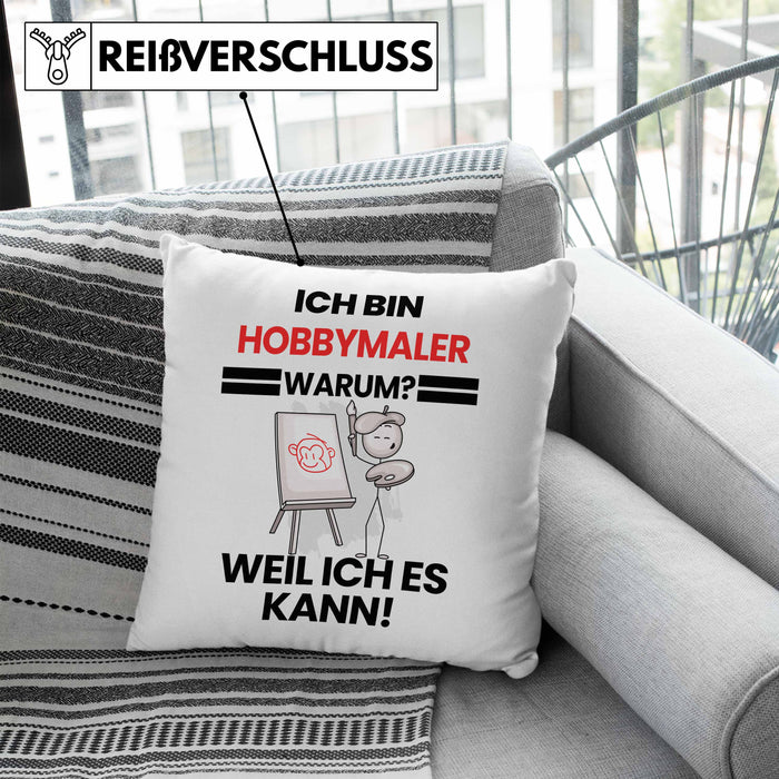 Hobbymaler Geschenk Kissen mit Füllung 40x40 Lustiger Spruch Ich Bin Hobbymaler Warum Weil Ich Es Kann Geschenkidee Bester Hobbymaler Geburtstag (Grau) Blau Trendation