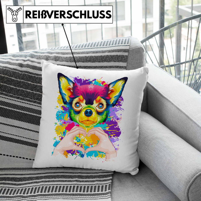 Chihuahua Besitzer Farbe Love Kissen mit Füllung 40x40 Geschenk Lustiger Spruch Geschenkidee Chihuahua Besitzerin (Grau) Grün Trendation