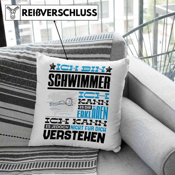 Schwimmer Geschenk Kaffee-Kissen mit Füllung 40x40 Geschenkidee für Schwimmer Ich Bin Schwimmer Ich Kann Es Dir Erklären Jedoch Nicht Für Dich Verstehen Spruch Lustig (Grau) Rosa Trendation