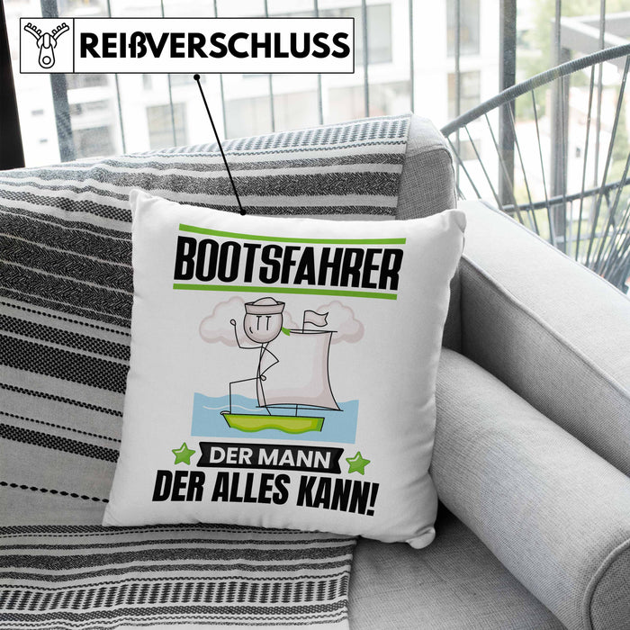 Bootsfahrer Kissen mit Füllung 40x40 Geschenk für Bootsfahrer Der Mann Der Alles Kann Geschenkidee zum Geburtstag (Grau) Blau Trendation