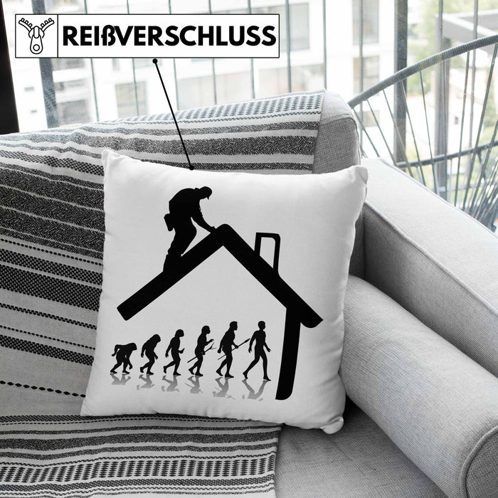 Dachdecker Geschenk Kissen mit Füllung 40x40 Evolution Geschenkidee Spruch (Grau) Grau Trendation