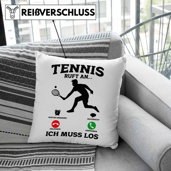Tennis Kissen mit Füllung 40x40 Geschenk Lustige Kissen mit Füllung 40x40 Tennisfans - Geschenkidee Tennisspieler Ruft An (Grau) Grün Trendation