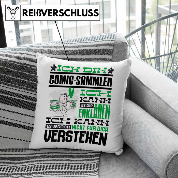 Comic-Sammler Geschenk Kaffee-Kissen mit Füllung 40x40 Geschenkidee für Comic-Sammler Ich Bin Comic-Sammler Ich Kann Es Dir Erklären Jedoch Nicht Für Dich Verstehen Spruch Lustig (Grau) Rosa Trendation
