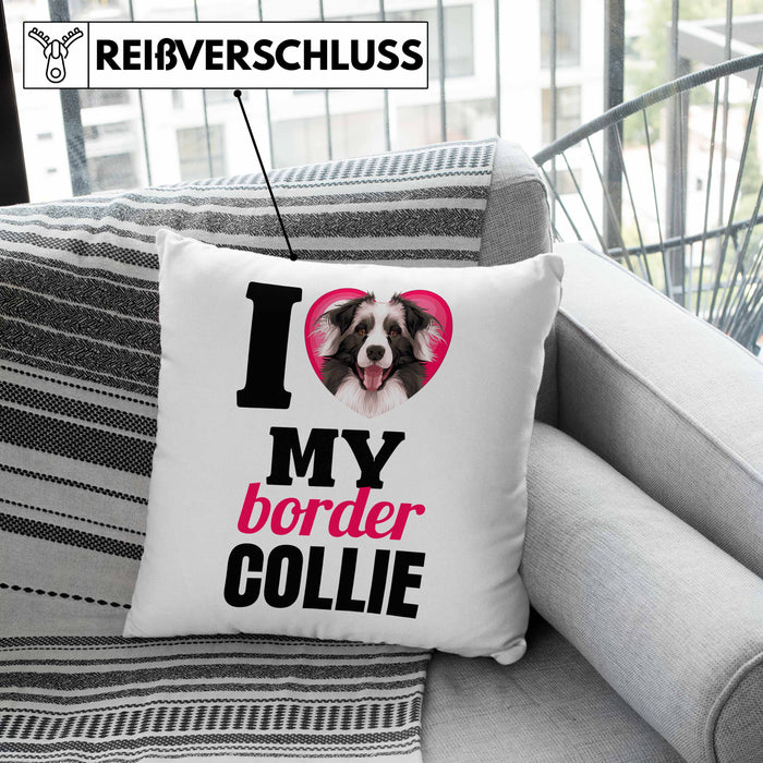 Border Collies Besitzerin Kissen mit Füllung 40x40 Geschenk Lustiger Spruch Geschenkidee I Love My Border Collies (Grau) Grün Trendation