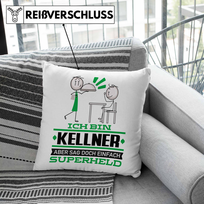 Kellner Geschenk Kissen mit Füllung 40x40 Ich Bin Kellner Aber Sag Doch Einfach Superheld Lustige Geschenkdiee für Kellner (Grau) Rosa Trendation
