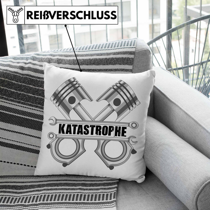 KFZ Mechaniker Meister Kissen mit Füllung 40x40 Katastrophe Kolben KFZ Schrauber (Grau) Blau Trendation