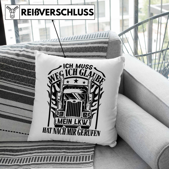 LKW-Fahrer Kissen mit Füllung 40x40 Geschenk Ich Muss Weg Ich Glaube Mein LKW Hat Nach Mir Gerufen Trucker (Grau) Rosa Trendation