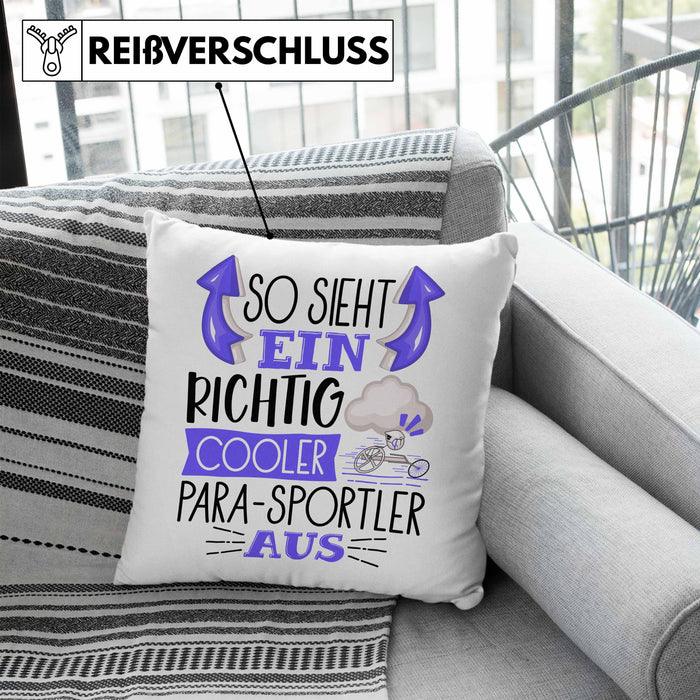 So Sieht Ein Richtig Cooler Para-Sportler Aus Geschenk Kissen mit Füllung 40x40 Lustiger Spruch Geschenkidee (Grau) Blau Trendation