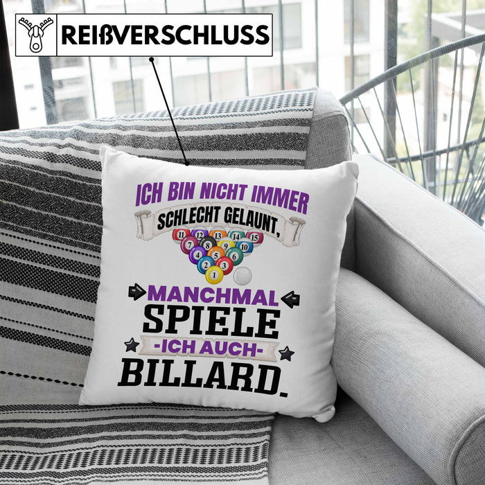 Billard Pool Kissen mit Füllung 40x40 Geschenk Ich Bin Nicht immer Schlecht Gelaunt Billard-Spieler (Grau) Blau Trendation