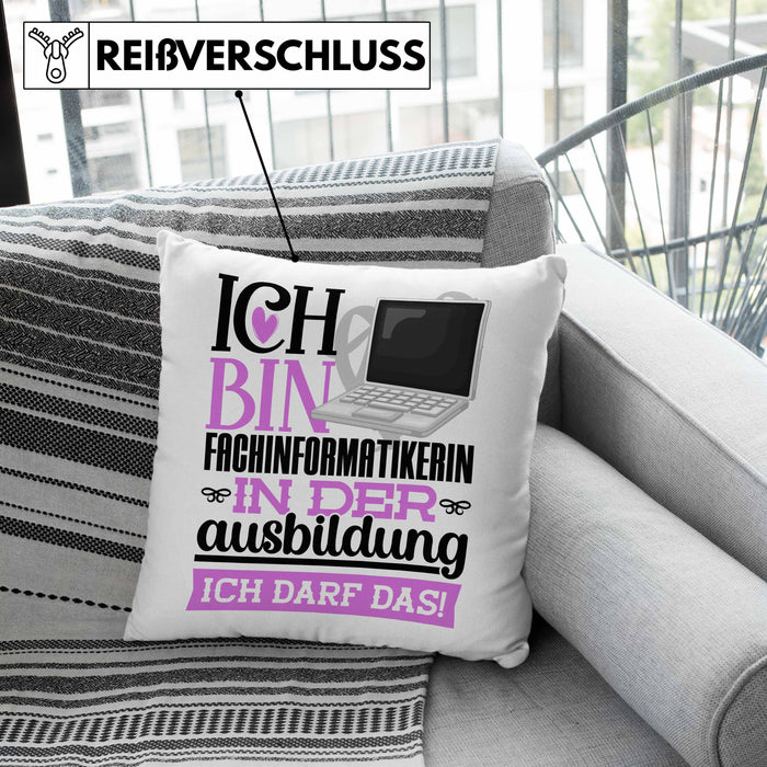 Fachinformatikerin Ausbildung Start Geschenk Kissen mit Füllung 40x40 Ich Bin Fachinformatikerin In Der Ausbildung Ich Darf Das Geschenkidee (Grau) Grün Trendation