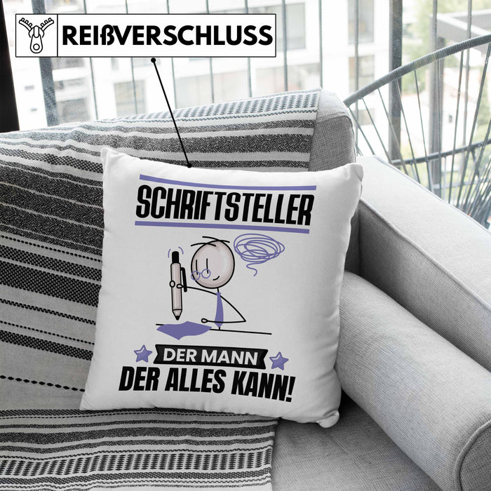 Schriftsteller Kissen mit Füllung 40x40 Geschenk für Schriftsteller Der Mann Der Alles Kann Geschenkidee zum Geburtstag (Grau) Blau Trendation