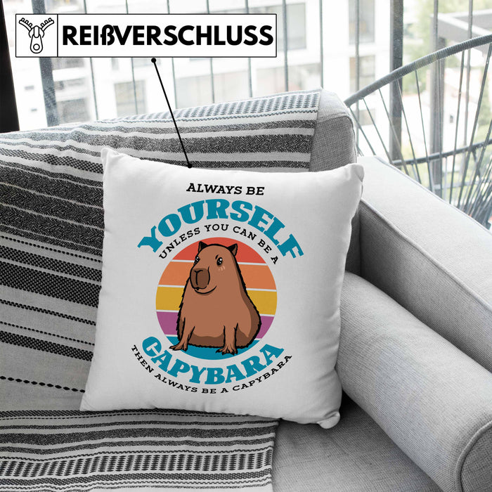 Kissen mit Füllung 40x40 Capybara-Spruch Geschenk für Capybara Liebhaber Geschenkidee (Grau) Blau Trendation