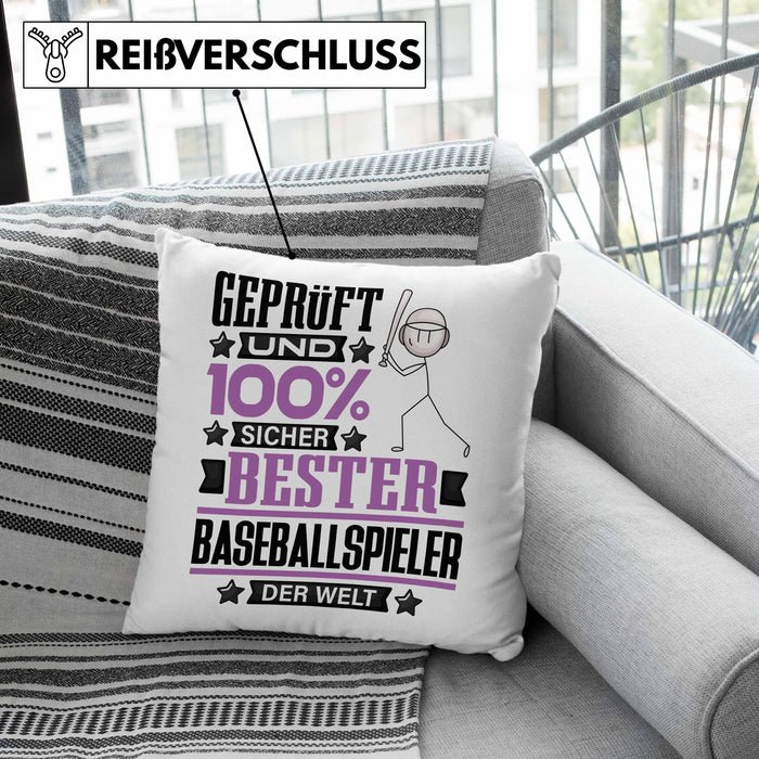 Baseballspieler Geschenk Lustiger Spruch für Baseballspieler Geschenkidee Bester Baseballspieler Der WeltKissen mit Füllung 40x40 (Grau) Rosa Trendation