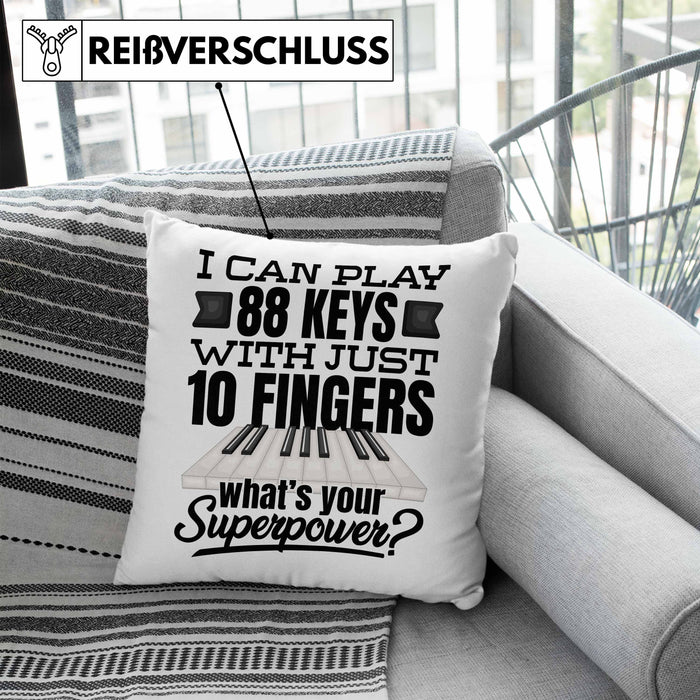 Piano Klavier Kissen mit Füllung 40x40 Geschenk Klavierspieler Geschenkidee Pianist Pianisten Spruch I Can Play 88 Key With 10 Fingers (Grau) Blau Trendation