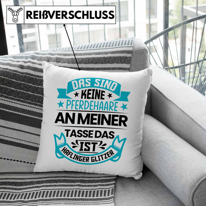 Haflinger Kissen mit Füllung 40x40 Geschenk Pferde-Liebhaberin Haflinger-Liebhaberin Geschenkidee Pferde Reiterin (Grau) Blau Trendation