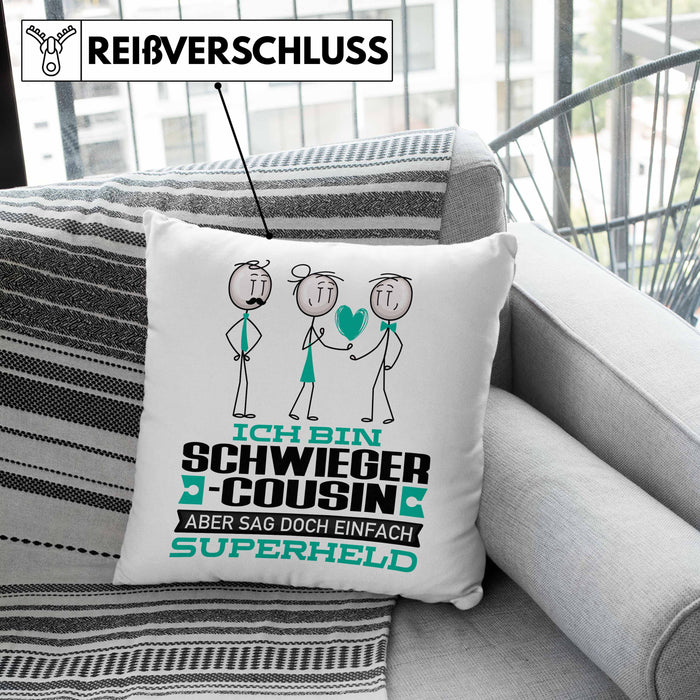 Schwiegercousin Geschenk Kissen mit Füllung 40x40 Ich Bin Schwiegercousin Aber Sag Doch Einfach Superheld Lustige Geschenkdiee für Schwiegercousin (Grau) Grün Trendation