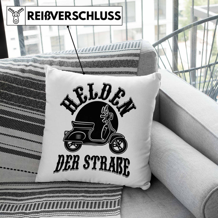 Mofa Geschenk Kissen mit Füllung 40x40 Helden Der Strasse Mofa Mofa Führerschein (Grau) Grün Trendation