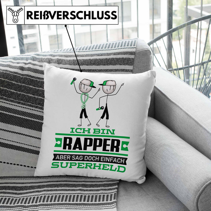 Rapper Geschenk Kissen mit Füllung 40x40 Ich Bin Rapper Aber Sag Doch Einfach Superheld Lustige Geschenkdiee für Rapper (Grau) Grau Trendation