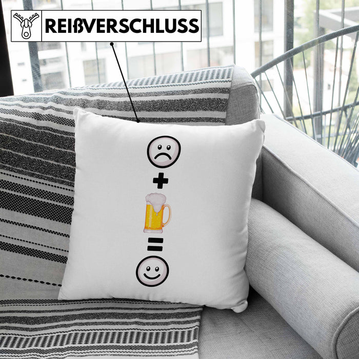 Bier Kissen mit Füllung 40x40 Geschenkidee für Biertrinker Geburtstag Lustiges Geschenk :( + Bier = :) (Grau) Grau Trendation