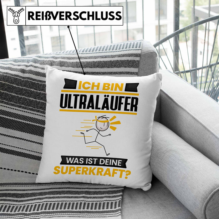 Ultraläufer Kissen mit Füllung 40x40 Geschenk für Ultraläufer Geburtstag Lustiger Spruch Was Ist Deine Superkraft (Grau) Blau Trendation