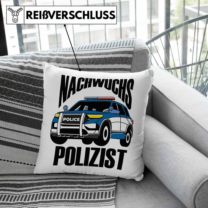 Einschulung Kissen mit Füllung 40x40 für Jungs - "Nachwuchs Polizist" Geschenk kleine Schulanfänger (Grau) Grau Trendation