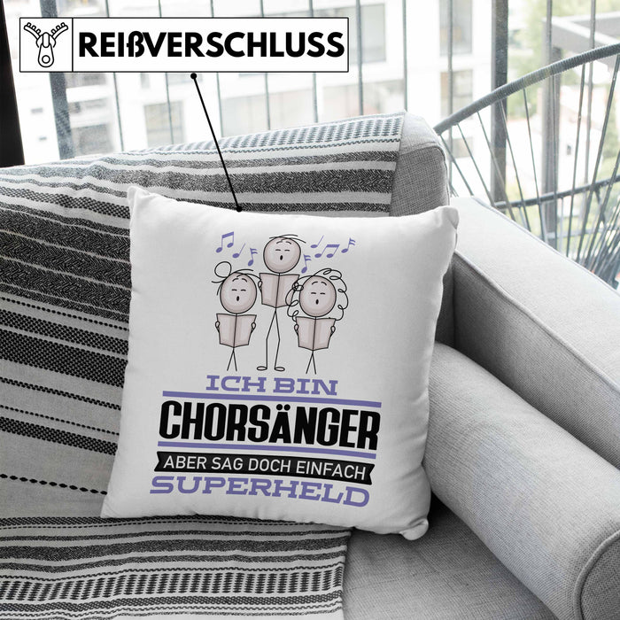 Chorsänger Geschenk Kissen mit Füllung 40x40 Ich Bin Chorsänger Aber Sag Doch Einfach Superheld Lustige Geschenkdiee für Chorsänger (Grau) Blau Trendation