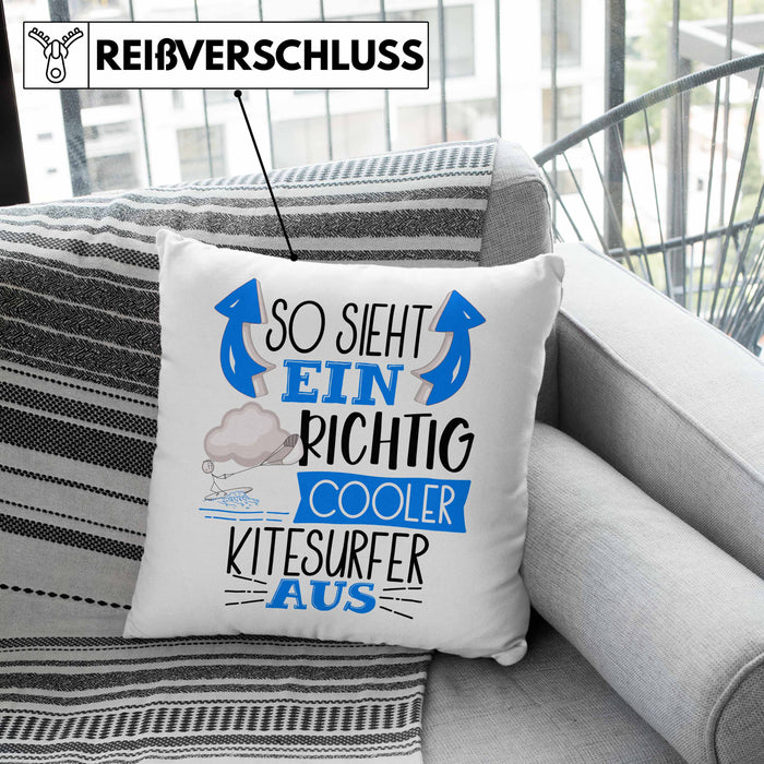 So Sieht Ein Richtig Cooler Kitesurfer Aus Geschenk Kissen mit Füllung 40x40 Lustiger Spruch Geschenkidee (Grau) Grau Trendation